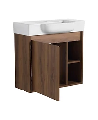 Sillysis Inch Wall Mounted Bathroom Vanity with Ceramic Sink, Modern Plywood Cabinet, Soft Close Door