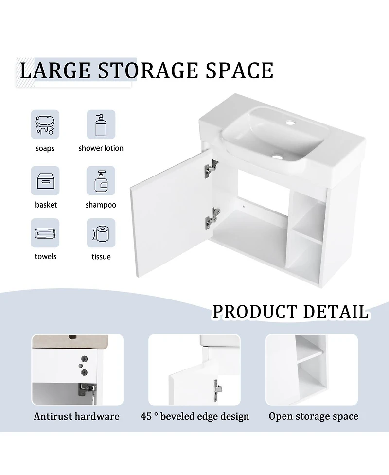 Sillysis Inch Wall Mounted Bathroom Vanity with Ceramic Sink, Modern Plywood Cabinet, Soft Close Door