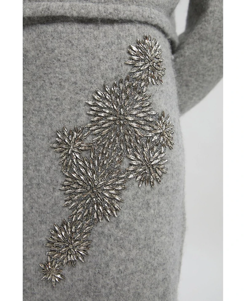 Karen Millen Women's Wool Embellished Pencil Midi Skirt