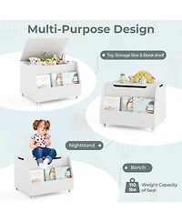 Sugift Wooden Mobile Toy Storage Organizer with Bookshelf and Lockable Wheels