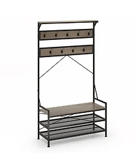 Sugift Coat Rack 4-In-1 Hall Tree with 11 Hanging Hooks Shoe Bench