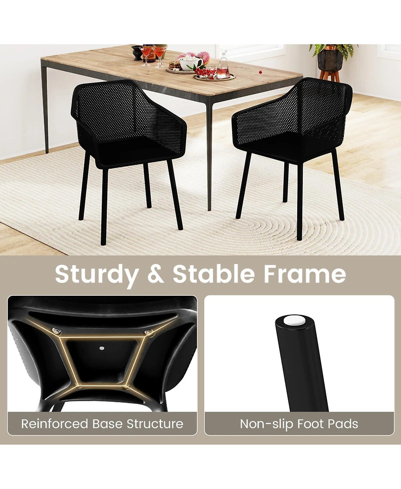 Sugift Modern Plastic Dining Chairs Set of 4 Kitchen Armchairs with Breathable Mesh Backrest