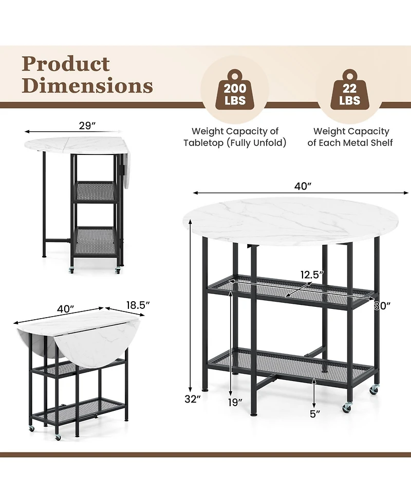 Sugift Folding Round Dining Table with Lockable Wheels