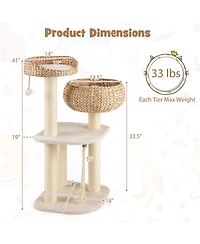 Cozito Cat Tree 41 in Rattan with Napping Perch and Cushion