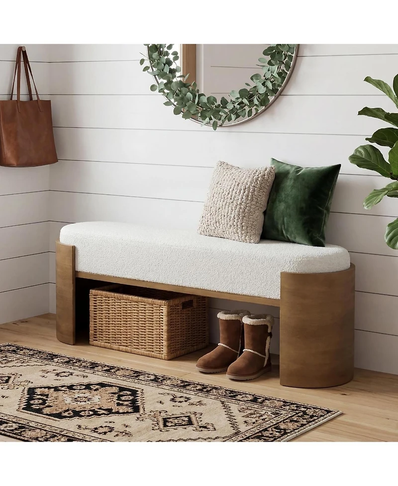 Tribesigns 47.24" Upholstered Entryway Bench, Solid Wood End of Bed Bench for Bedroom, Farmhouse Bay Window Seat with Cushion, Curved Support Legs