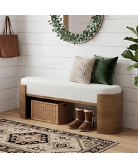 Tribesigns 47.24" Upholstered Entryway Bench, Solid Wood End of Bed Bench for Bedroom, Farmhouse Bay Window Seat with Cushion, Curved Support Legs