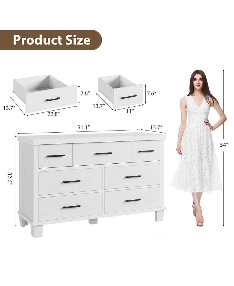 gaomon Bedroom 7 Drawer Dresser, Chest of Drawers with Metal Handles, Engineered Wood Storage Organizer.