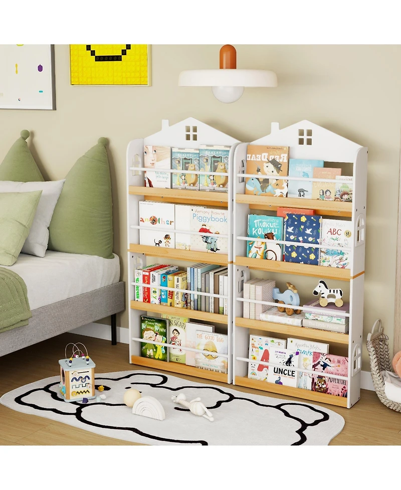 Sugift House-Shaped Kids Bookshelf with Anti-falling Baffles