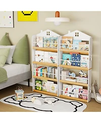Sugift House-Shaped Kids Bookshelf with Anti-falling Baffles