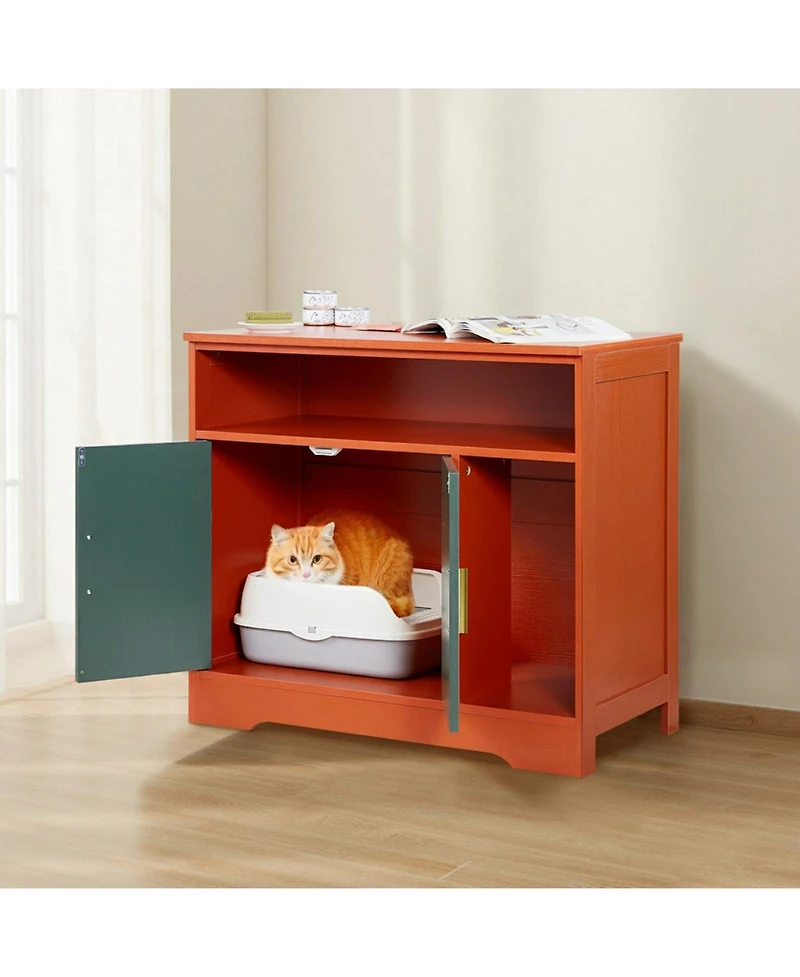 Gouun 31-Inch Hidden Cat Litter Box Enclosure with Shelf and Storage, Enclosed Washroom Cabinet Furniture