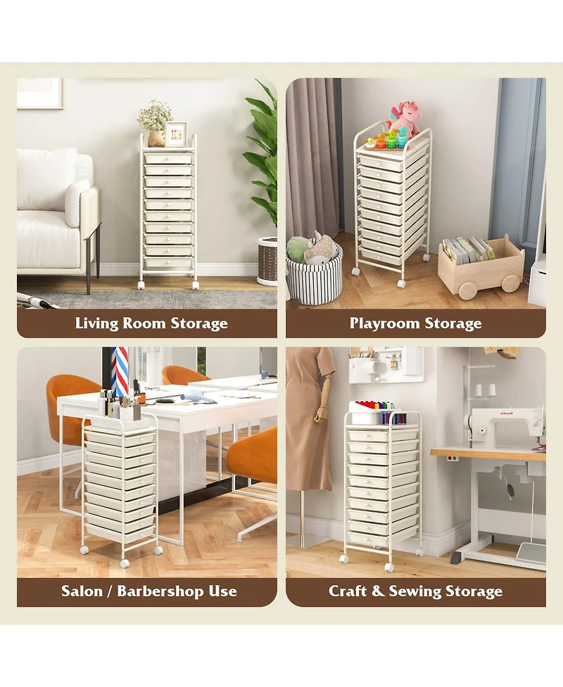 Sugift 10 Drawer Rolling Storage Cart Organizer with 4 Universal Casters