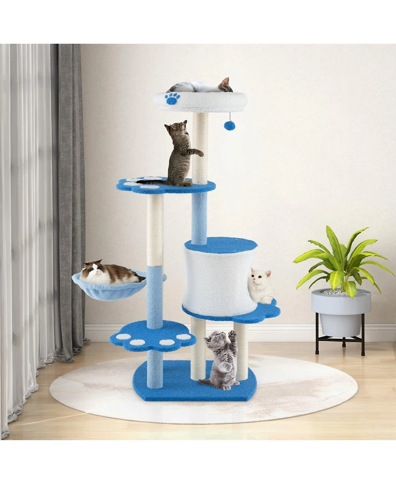 Cozito Cat Tree 54 inch Modern 6-Tier Tower with Teddy Plush