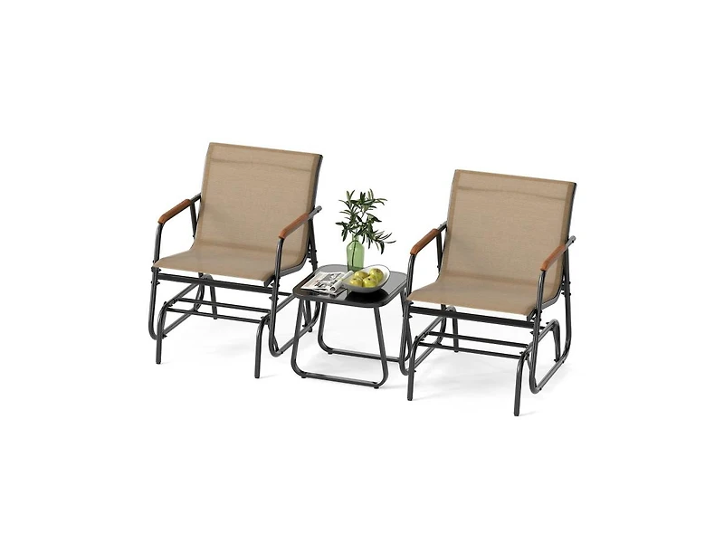 Slickblue Outdoor Glider Bistro Set with Metal Frame and Glass Table