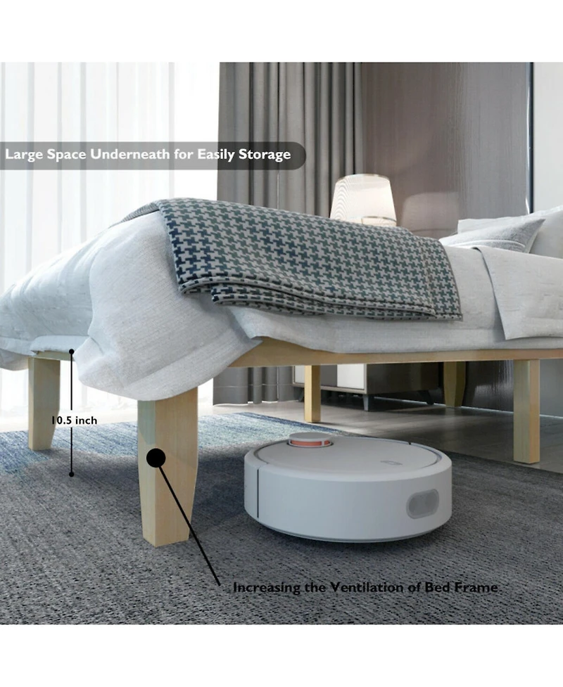 Gouun Twin Rubberwood Platform Bed Frame with Headboard and Slat Support