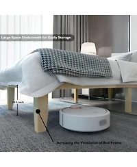 Gouun Twin Rubberwood Platform Bed Frame with Headboard and Slat Support