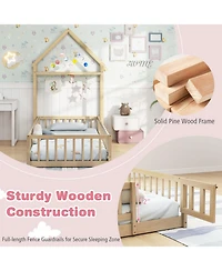 Gouun Twin House Floor Bed with House-Shaped Headboard