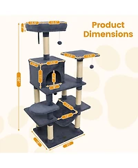 Cozito Cat Tree 58 in Multi-Level Soft Plush with Padded Perch