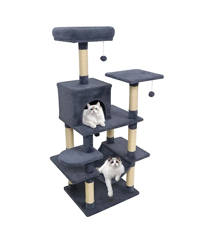 Cozito Cat Tree 58 in Multi-Level Soft Plush with Padded Perch