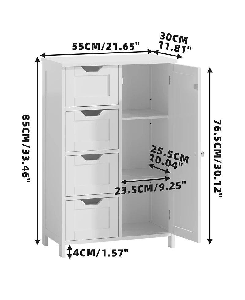 Busdays Bathroom Storage Cabinet 4 Drawers 1 Door Freestanding Wooden Floor Organizer Narrow for Small Spaces Entryway Living Room Hallway
