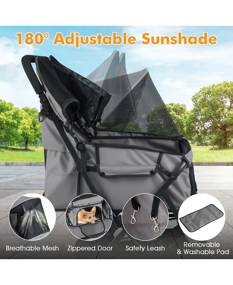 Cozito Foldable Double Pet Stroller with Sunshade and Basket