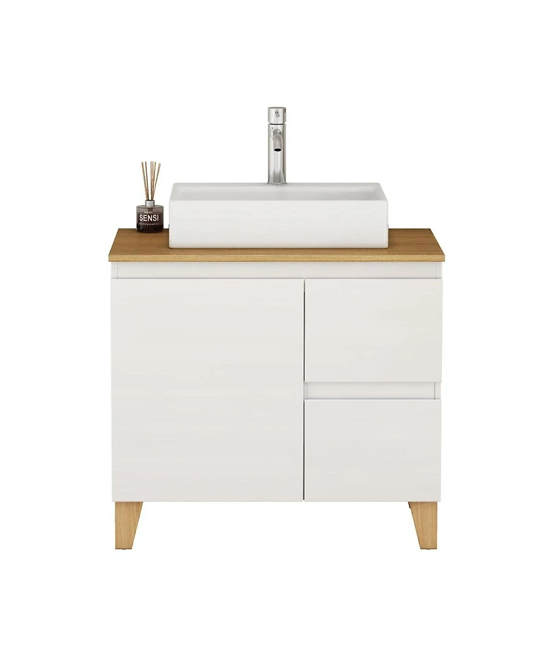 Sillysis Bathroom Vanity with Solid Wood Top, Square Ceramic Sink, Soft Close Drawers for Modern Bathrooms