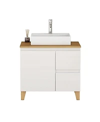 Sillysis Bathroom Vanity with Solid Wood Top, Square Ceramic Sink, Soft Close Drawers for Modern Bathrooms