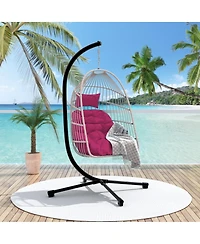 Streamdale Furniture Outdoor Egg Hanging Chair with Stand, Patio Wicker Swing Chair
