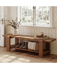Tribesigns Solid Wood Entryway Bench with Shoe Storage Shelf, 63-Inch Long Farmhouse Entry Shoe Bench, End of Bed Bench