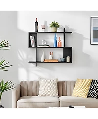 Danya B Manasa Floating Geometric Kilter Two-Tier Wall Shelf