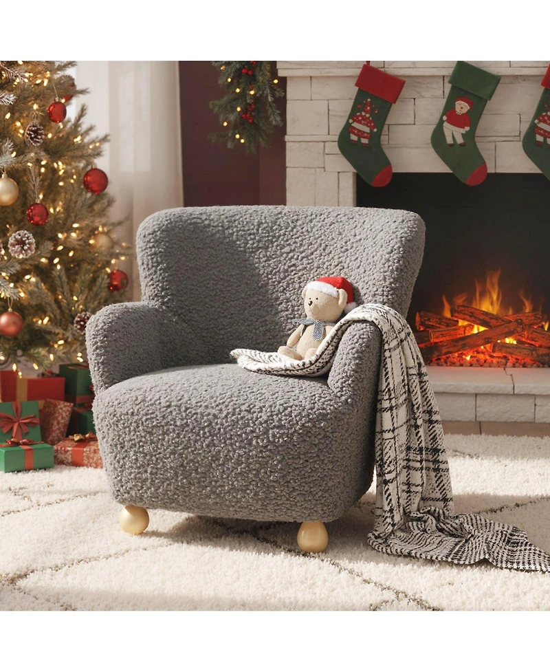 Sugift Sherpa Kids Sofa Comfy Toddler Armchair with Solid Rubber Wood Legs