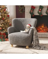 Sugift Sherpa Kids Sofa Comfy Toddler Armchair with Solid Rubber Wood Legs