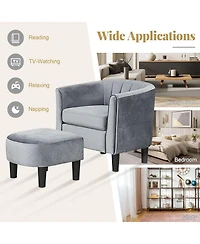 Sugift Upholstered Teddy Velvet Club Barrel Chair with Ottoman with Footrest