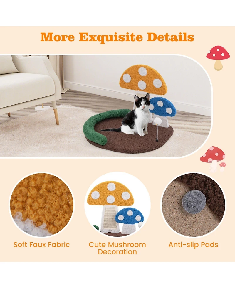 Cozito Cat Bed Mushroom Scratcher with Wide Bed and Sisal Panel