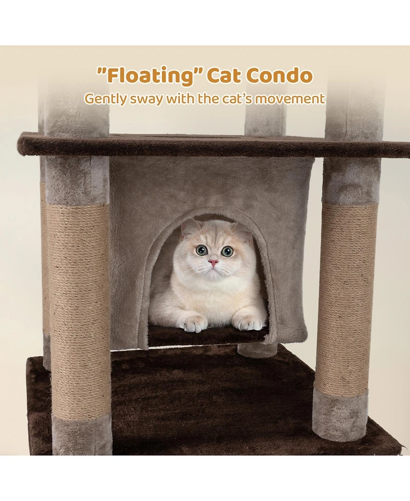 Cozito Cat Tree 58 in with Swaying Aerial Condo and Plush Bed