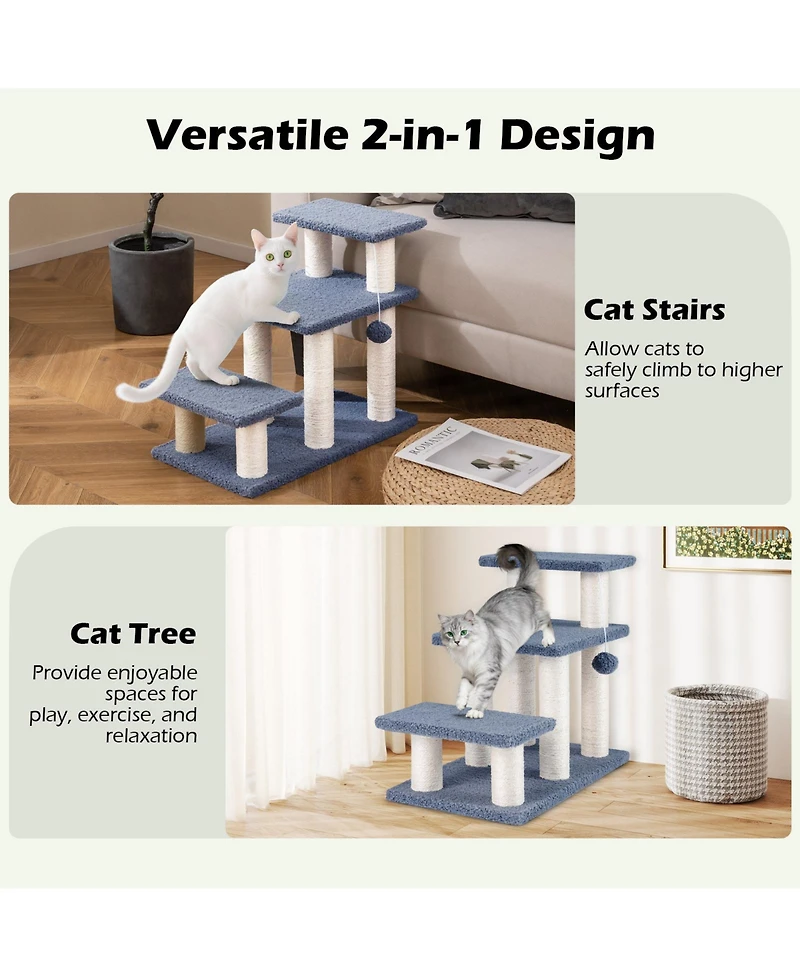 Cozito Cat Stairs 3-Tier 20 in with Scratching Posts and Toy Ball