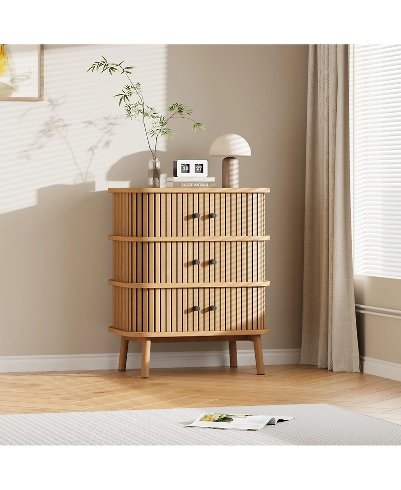 gaomon Bedroom 3 Drawer Dresser, Mid Century Modern Wood Chest with Sliding Door Accent, Storage Cabinet.