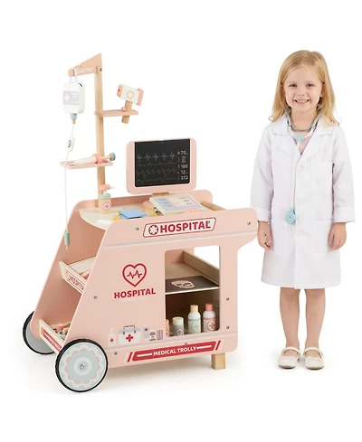 Mecale Kids Wooden Doctor Playset Pretend Kit with Cart, Gift for Ages 3+