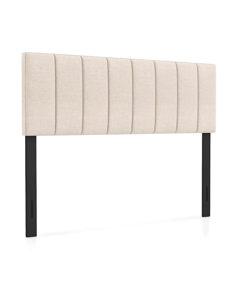 Sugift Linen Upholstered Headboard with Solid Wood Legs and Adjustable Width