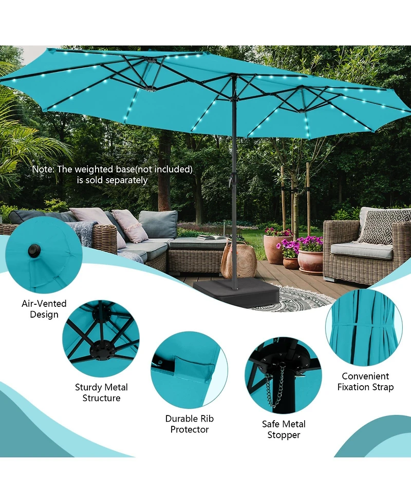 Sugift 15 Feet Twin Patio Umbrella with 48 Solar Led Lights