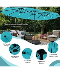 Sugift 15 Feet Twin Patio Umbrella with 48 Solar Led Lights