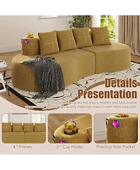 Rainsken Half Moon 3-Seater Sofa, Modern Modular Sectional Couch in Chenille Fabric, Featuring 2 Cup Holders and Side Storage Pockets for Home Use
