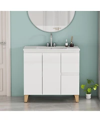 Sillysis 36-Inch Solid Wood Soft-Close Storage Bathroom Vanity with Ceramic Sink