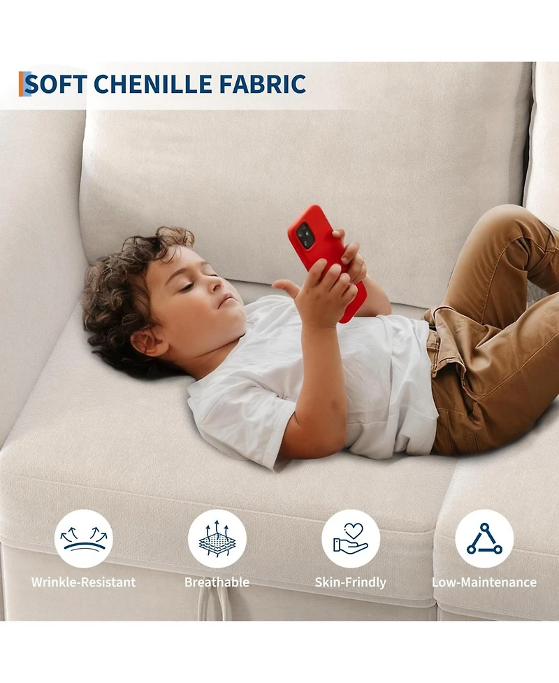 gaomon L-Shape Sectional Sofa with Storage, 108" Modular Couch, 4-Seater Sofa Bed with Ottoman, Chenille Fabric with Hidden Storage for Small Spaces