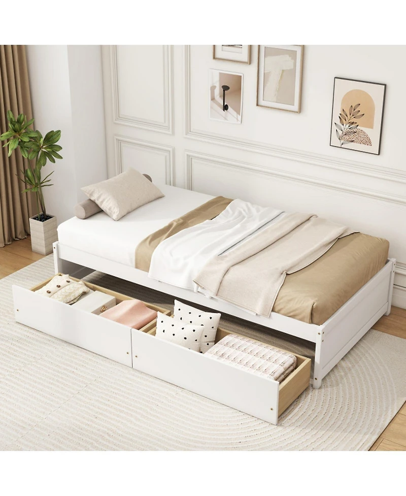 Gouun Twin Pine Wood Bed Frame with Storage Drawers and Captain Style