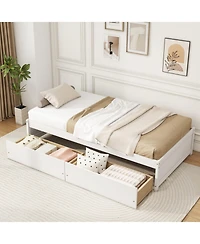 Gouun Twin Pine Wood Bed Frame with Storage Drawers and Captain Style