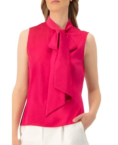Ivonne Women's Sleeveless Satin Blouse with Neck Tie