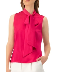 Ivonne Women's Sleeveless Satin Blouse with Neck Tie