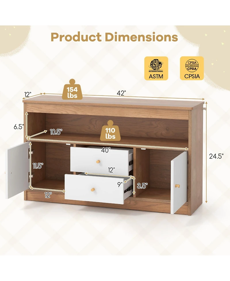 Sugift Kids Toy Storage Organizer with Open Shelf and 2 Drawers for Playroom.