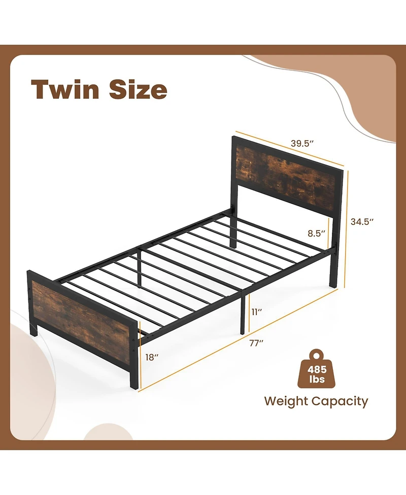 Sugift Twin Size Metal Bed Frame with Headboard and Footboard