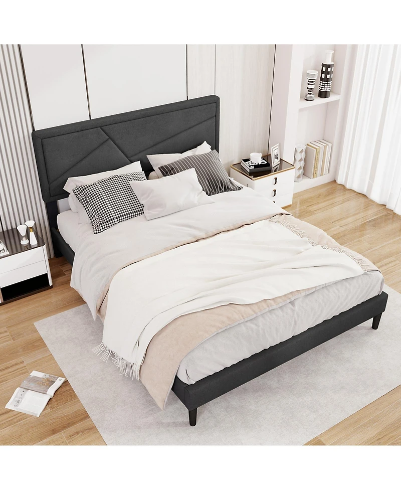 Sugift Queen Size Upholstered Platform Bed Frame with High Headboard
